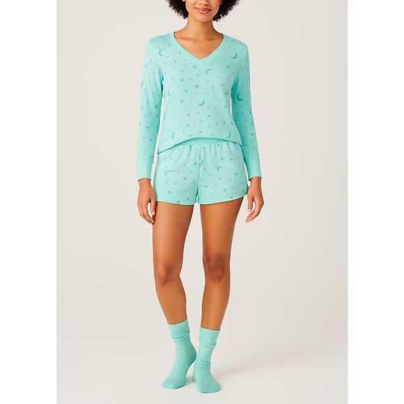 Colsie Pajama Set Womens Medium Moon Stars Long Sleeve Top Shorts Socks 3 Piece - Picture 1 of 7